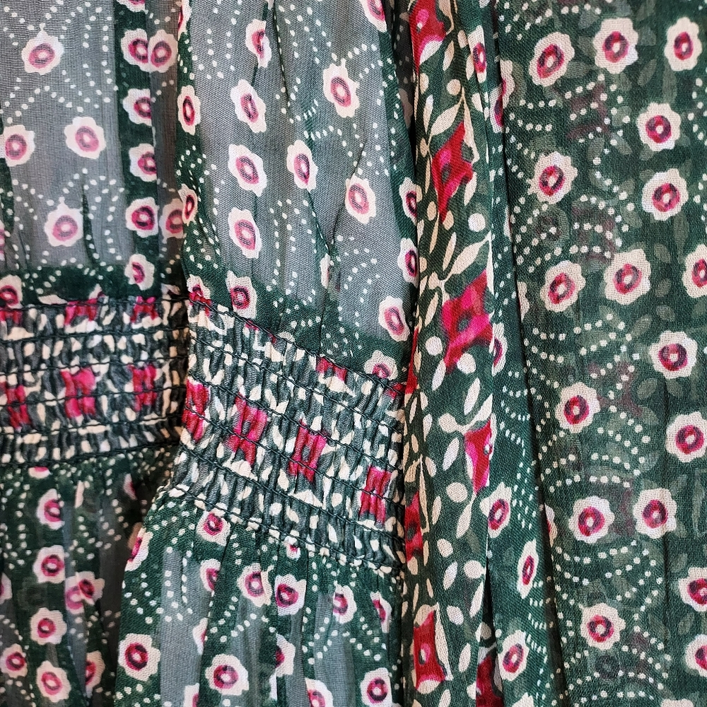 Anthropologie Riannon Print Long Sleeve Smocked Dress Size XS - Picture 7 of 12